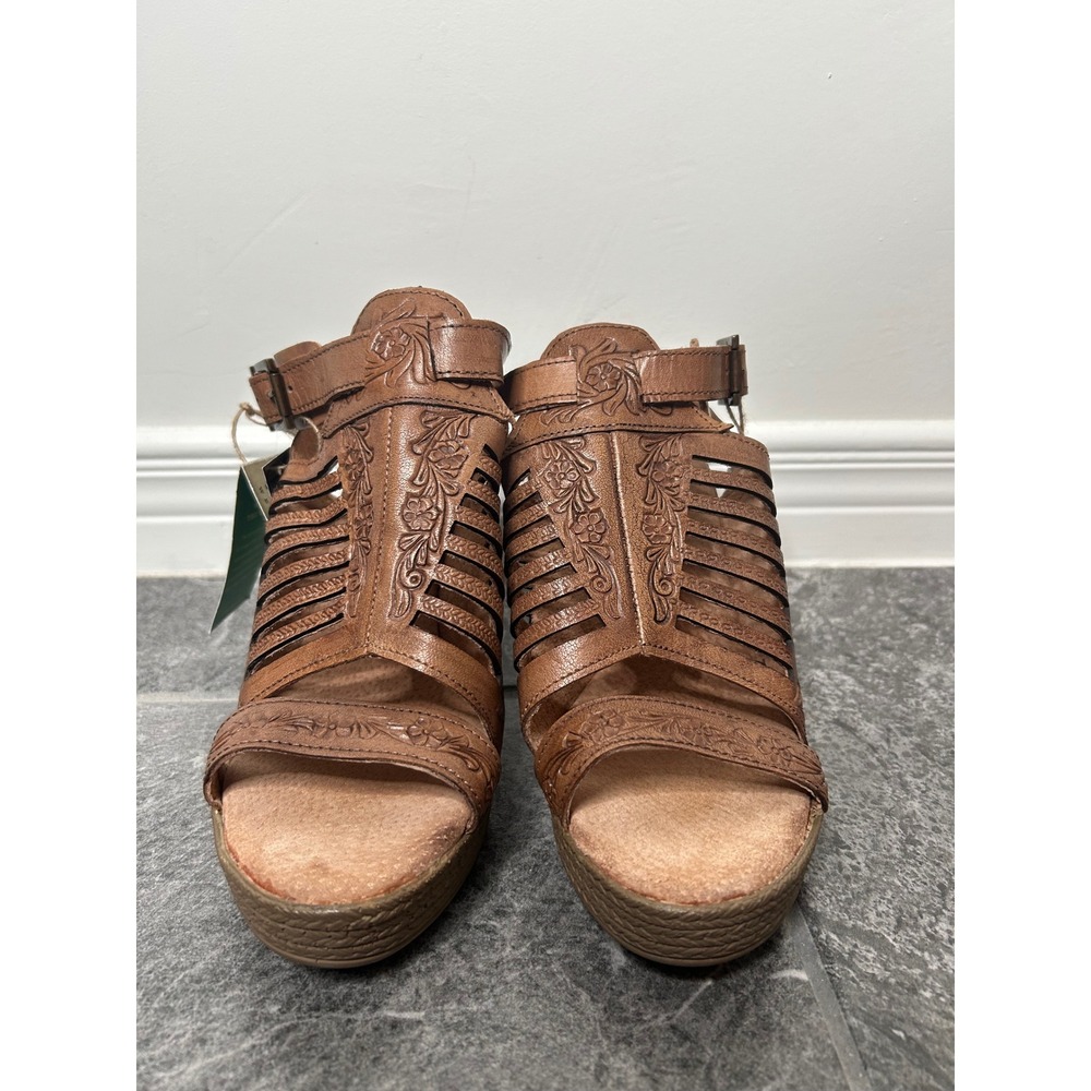 NWT Roper Mika lll Leather Open Toe Cognac Heel Strappy Sandal Size 8 Western - Picture 2 of 14